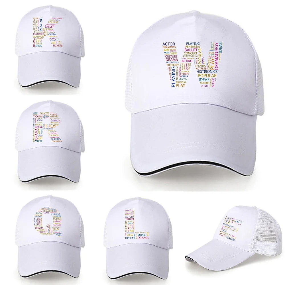 Summer Women Men Mesh Baseball Cap Solid Snapback Label Stick Sunhat Text Letter Print Outdoor Breathable Hip Hop Baseball Hats