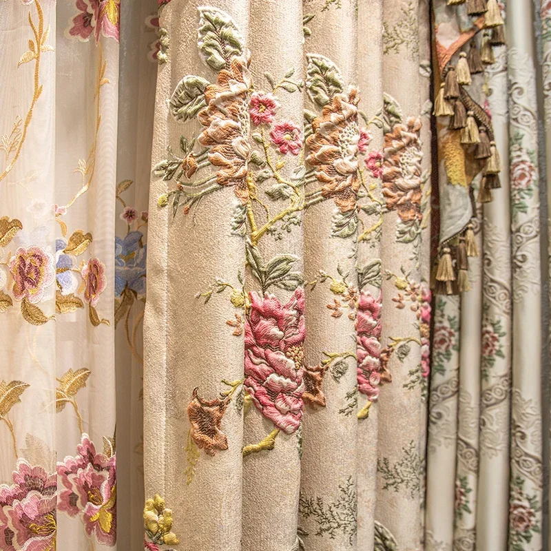 Custom Size European Embossed Embroidered Luxury Curtains For Living Room Bedroom Dining Blackout Window Decor Tulle Valance