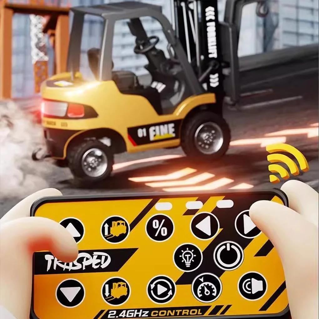 Mini Alloy Forklift 1/64 RC Engineering Vehicle Bluetooth Remote Control Toy With Multiple Brackets Detachable HG4 For Children
