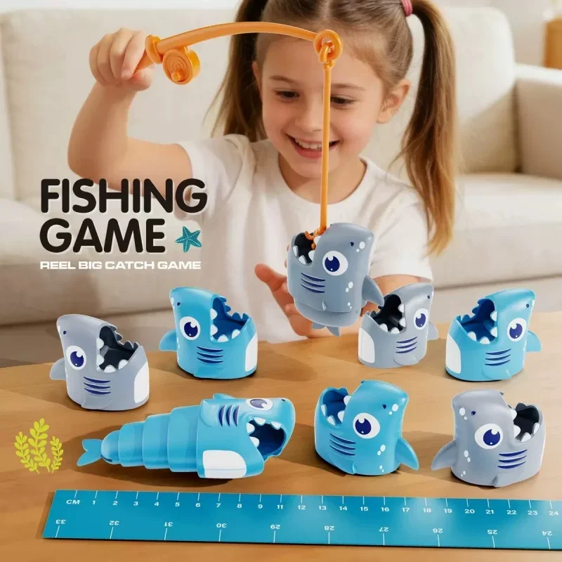 

8Pcs Kids Shark Fishing Toy Set Stretchable Mini Shark Interactive Battle Game Fine Motor Skills Training Toy