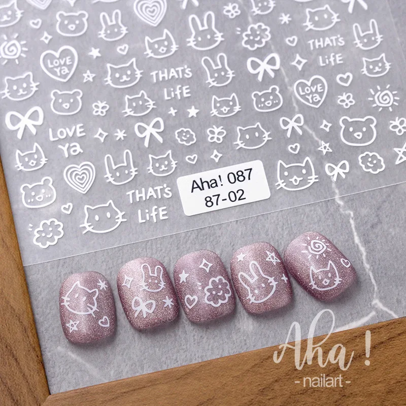 3d Chique Graffiti Dier Nagel Stickers Terug Lijm Nagel Sticker Zelfklevende Kat Hond Bunny Bow Nail Sticker Nail Art