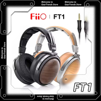 FiiO FT1 Closed-Back Over-Ear Headphone Fiber Composite Diaphragm Wired Hi-Fi Headphones American Black Wood Ear Cups for Studio