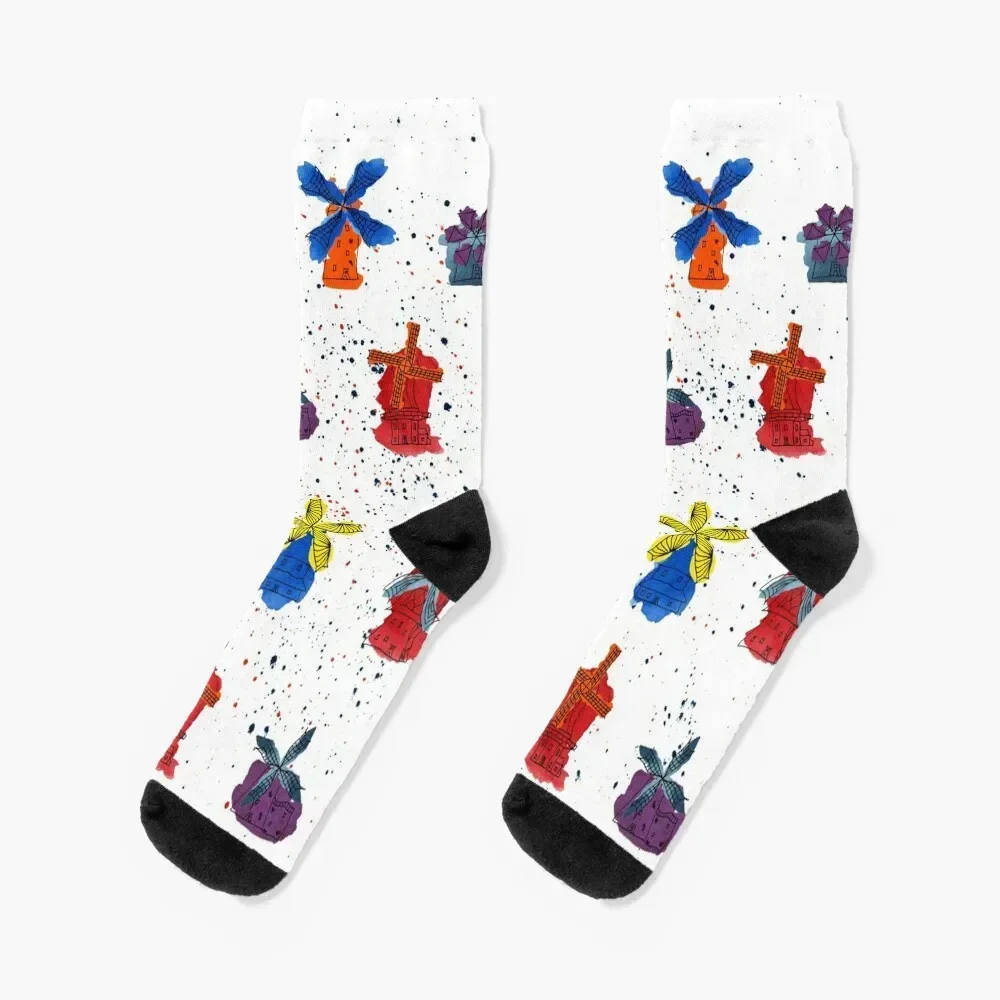 Windmills in watercolors from different, not necessarily historical, epochs Socks shoes happy Socks Woman Men's