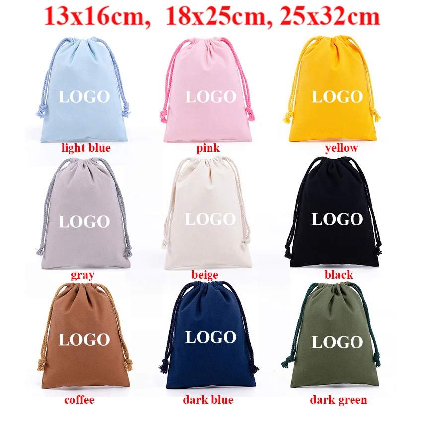 50pcs 100pcs 13x18cm 18x25cm 25x32cm Big Size Custom Logo Cotton Pouches Jewelry Packaging Gift Bag Personalized Drawstring Bag