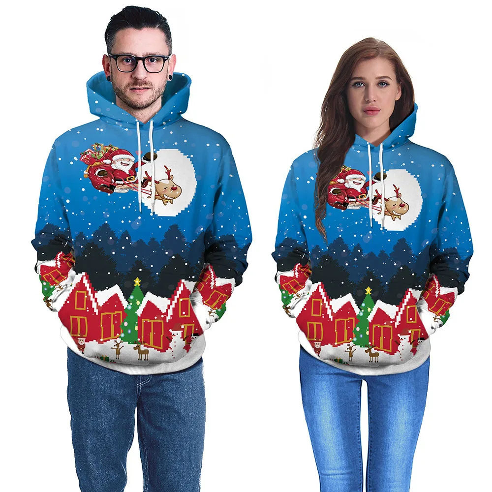 Winter Hooded Sweatshirt Digital Print Christmas Series Men And Women, Couple Jackets, Hoodies For Women