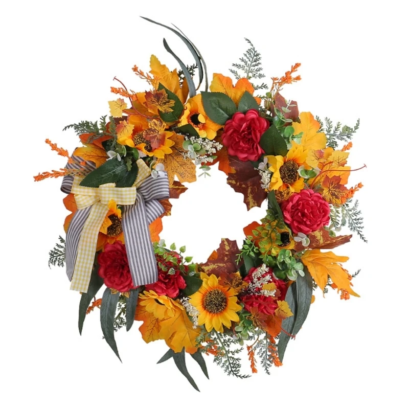 

Front Door Fall Farmhouse Wreath Autumn Harvest Wreaths With Sunflowers And Maple Leaves For Outside Outdoor