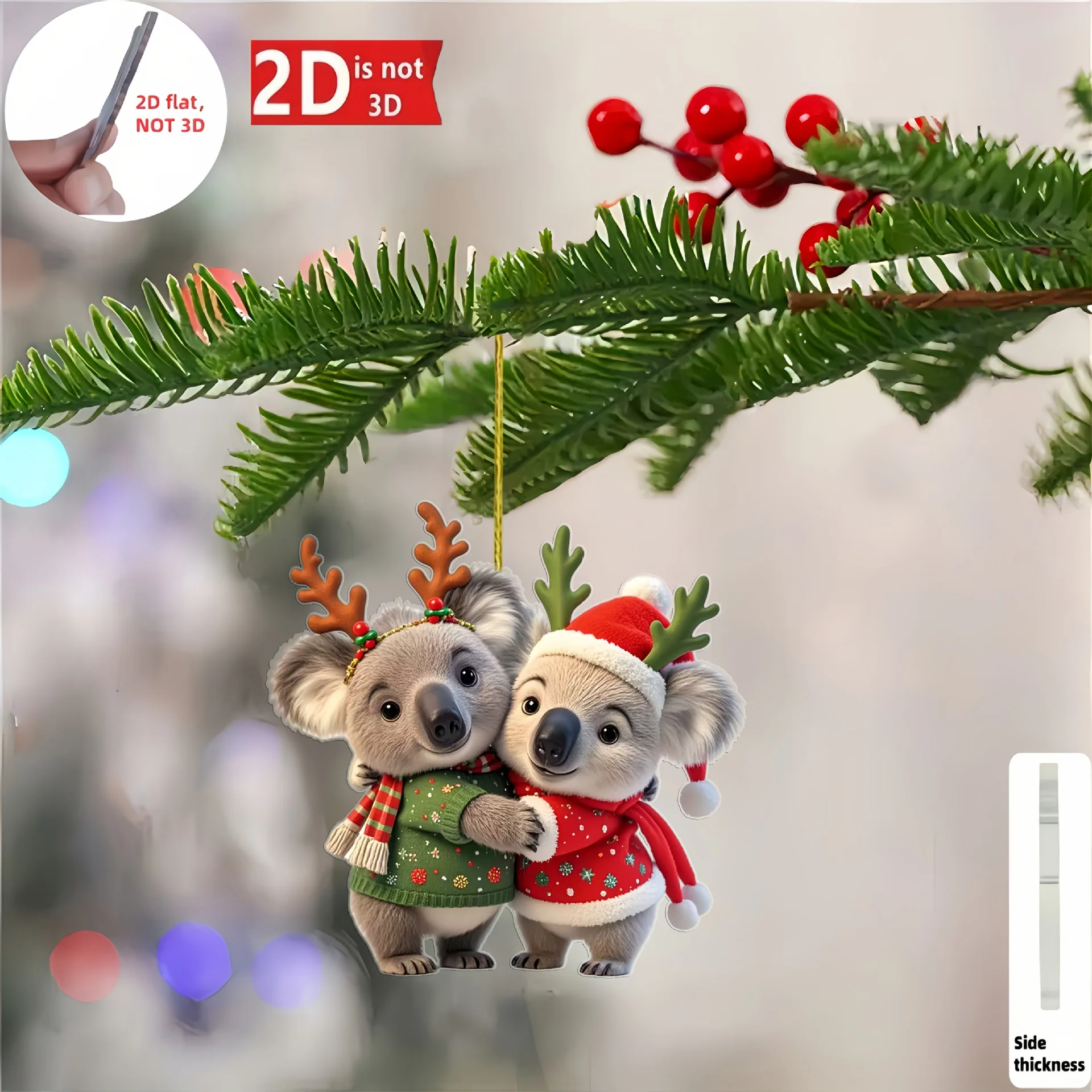 2D Acrylic Ornament Vibrant Animal Hanging Ornament Christmas Keychain Sleek Flat Acrylic Decor For Christmas Tree Party Decor