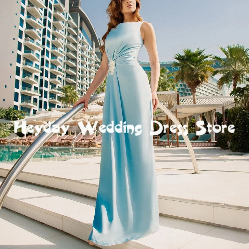 

Heyday Women's O-neck Straight Pearls Saudi Evening Dresses With Sleeveless Floor-Length Formal Elegant Party Dresses 2025