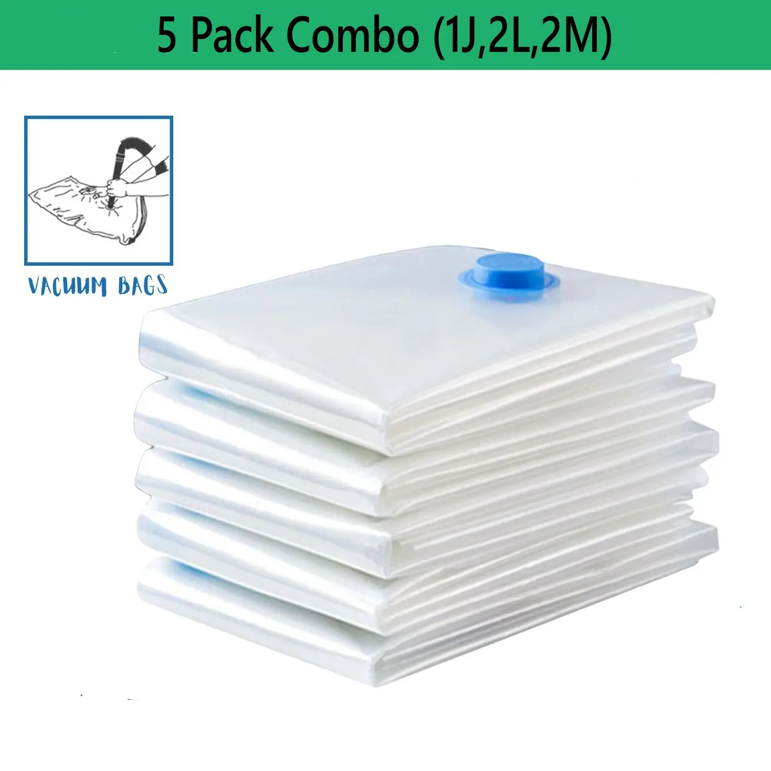 5-pack vacuümopbergzakken, ruimtebesparende zakken compressie voor dekbedden en dekens, sealer kleding reisverpakking organisator
