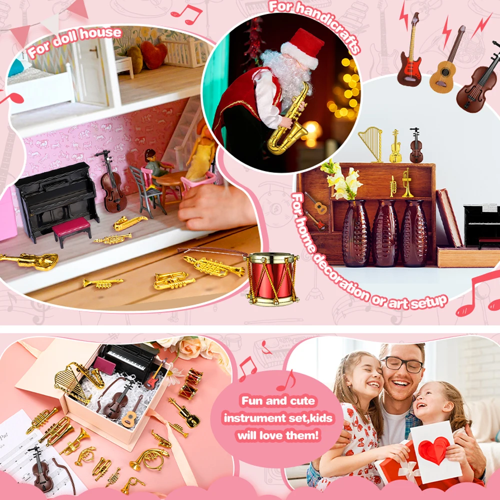 Toys Girl Music Box Scene Accessories 1 12 Scale Dollhouse Furniture Mini Grand Piano Miniature Items Saxophone Instrument Set