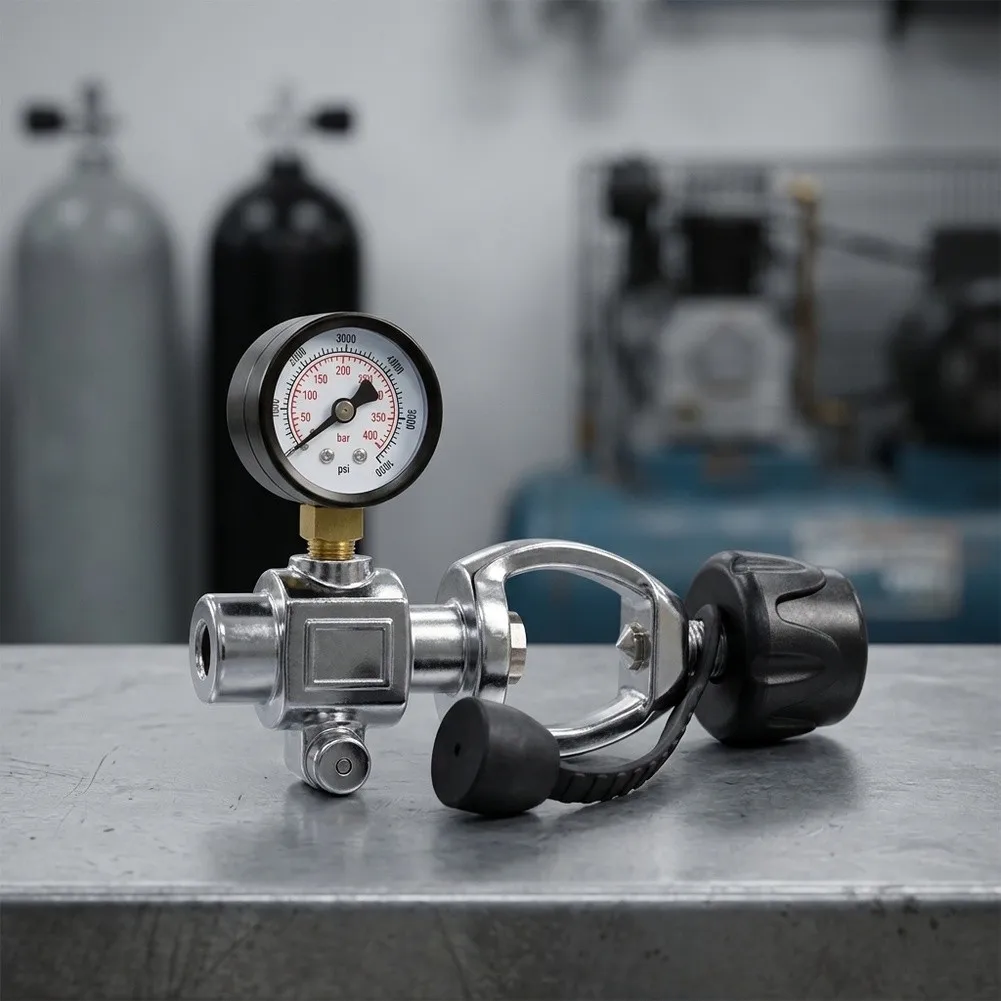 6000 PSI Scuba Test Valve Adapter G5/8 with 1/4 BSPP Connection for Static Pressure Checks on Oxygen and Breathing Gas Cylinders