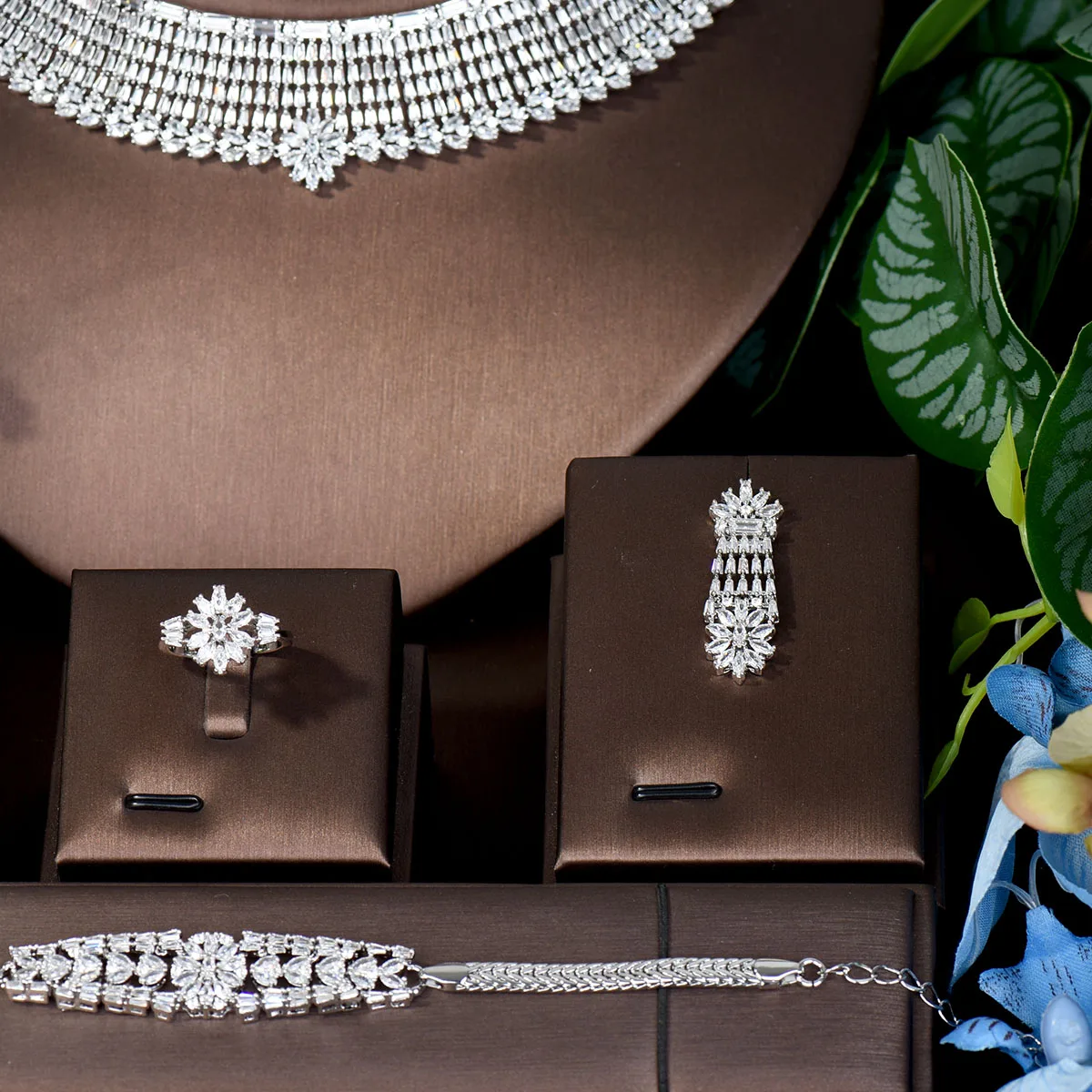 HIBRIDE Top Quality White Gold Color Cubic Zirconia Bridal Jewelry Set Wedding Necklace And Earring Sets Party Accessorie N-292