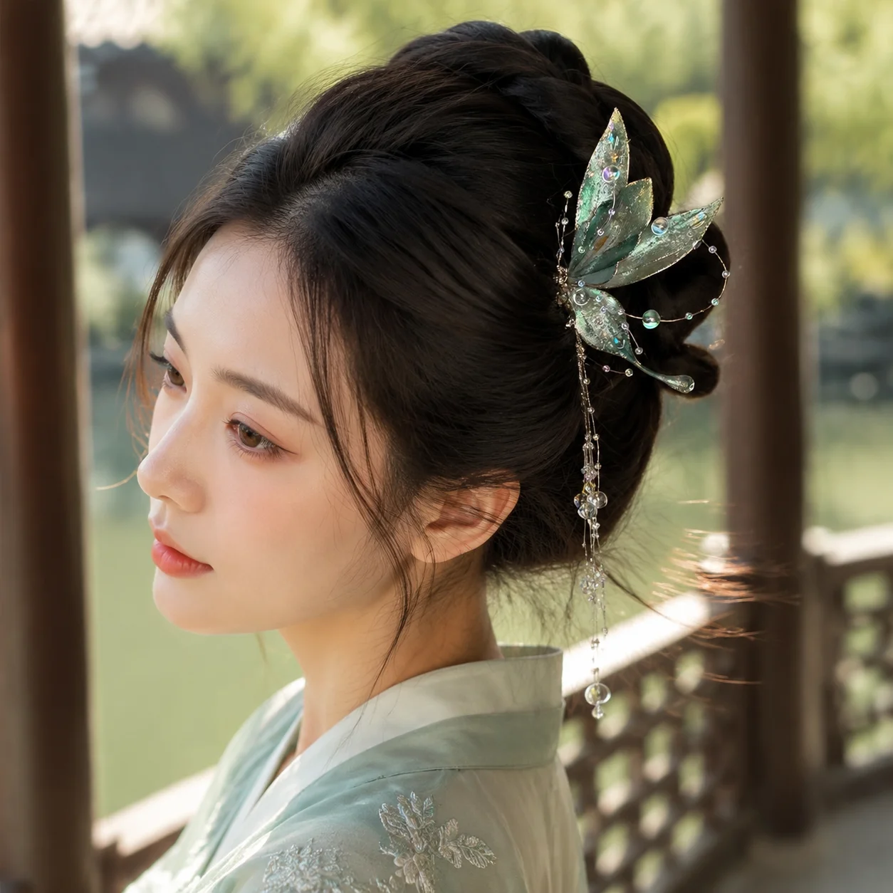 Women Butterfly Tassel Hairpin Alloy Hair Stick New Chinese Style Wedding Colorful Aurora Elegant Hanfu Jewelry Hair Accessory - view 6