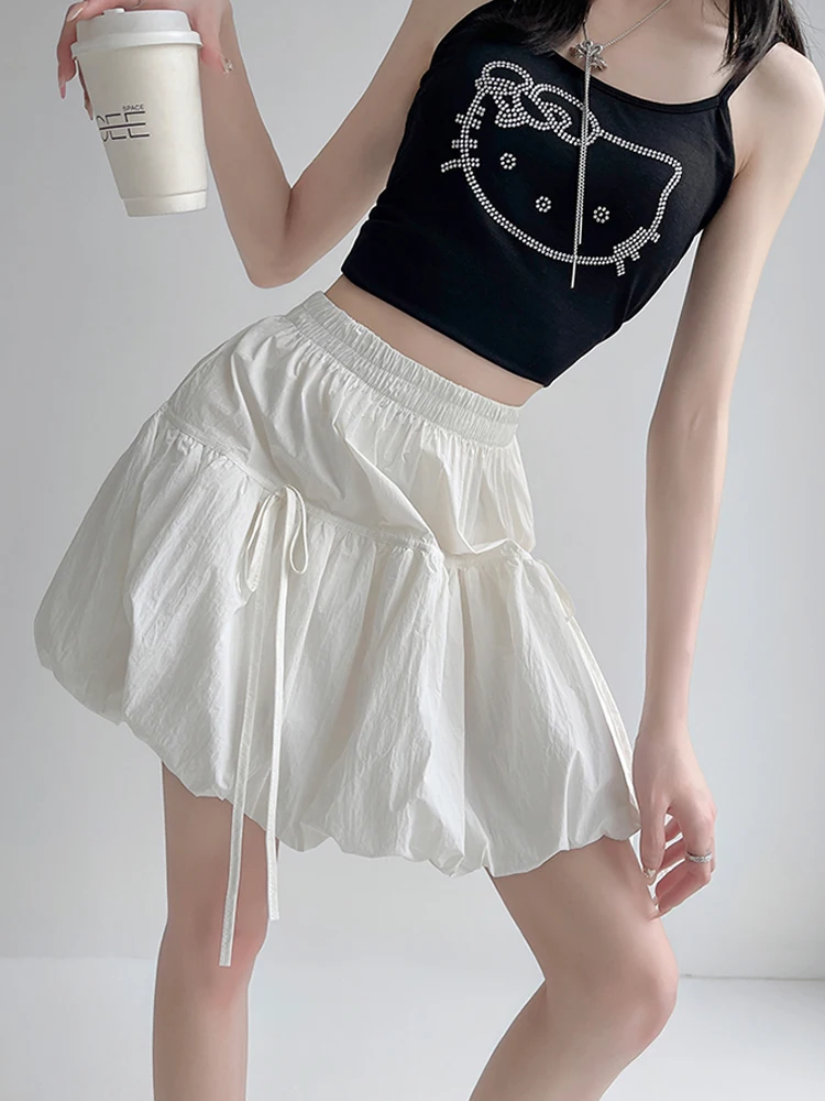 Y2k Latern Mini Skirts Women A-line High Waist Vintage White Skirt Loose Summer Sweet Harajuku Korean Style Solid Color