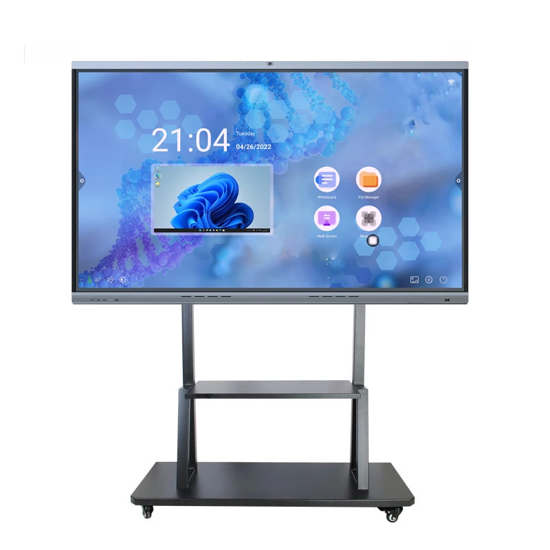 

86-дюймовая интерактивная плоская панель 4K UHD Android 14 с ИК-панелью 45-сенсорной панелью для образования и конференций с камерой 48 МП, Windows опционально