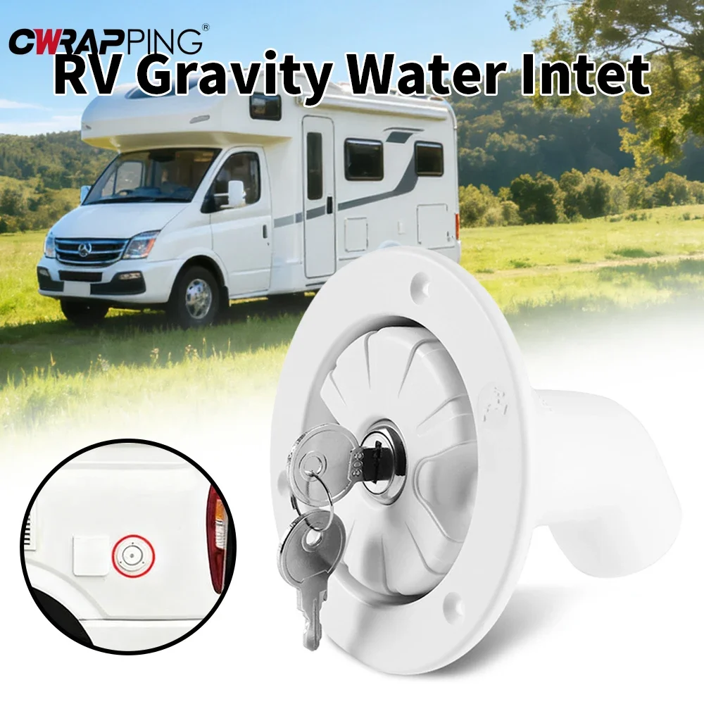 

White Round RV Gravity Water Inlet with Lock for Boat Camper Trailer Exterior Hatch RV Caravan Accessories for Road Trips Tools