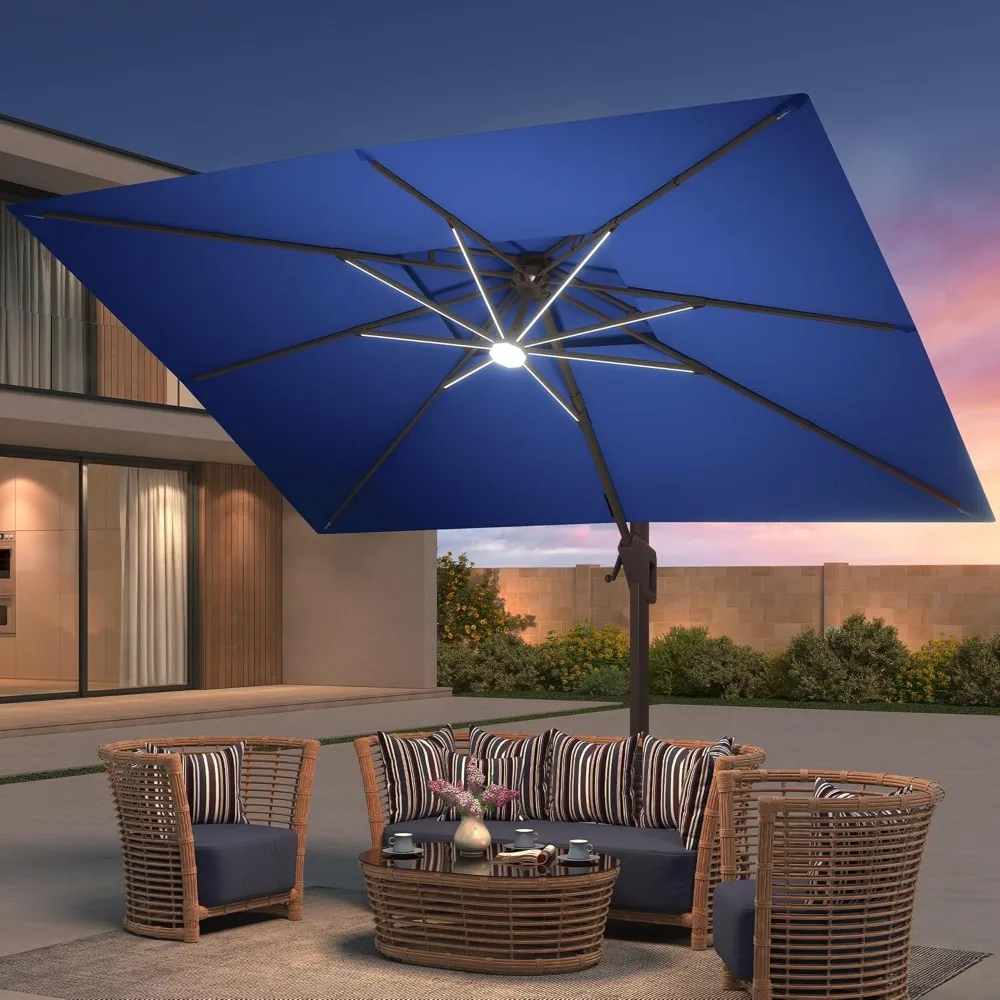 

9x12 FT Patio Umbrella with Weighted Base and LED Lights Cantilever Outdoor Large Heavy Duty Rectangle Aluminum, Customized