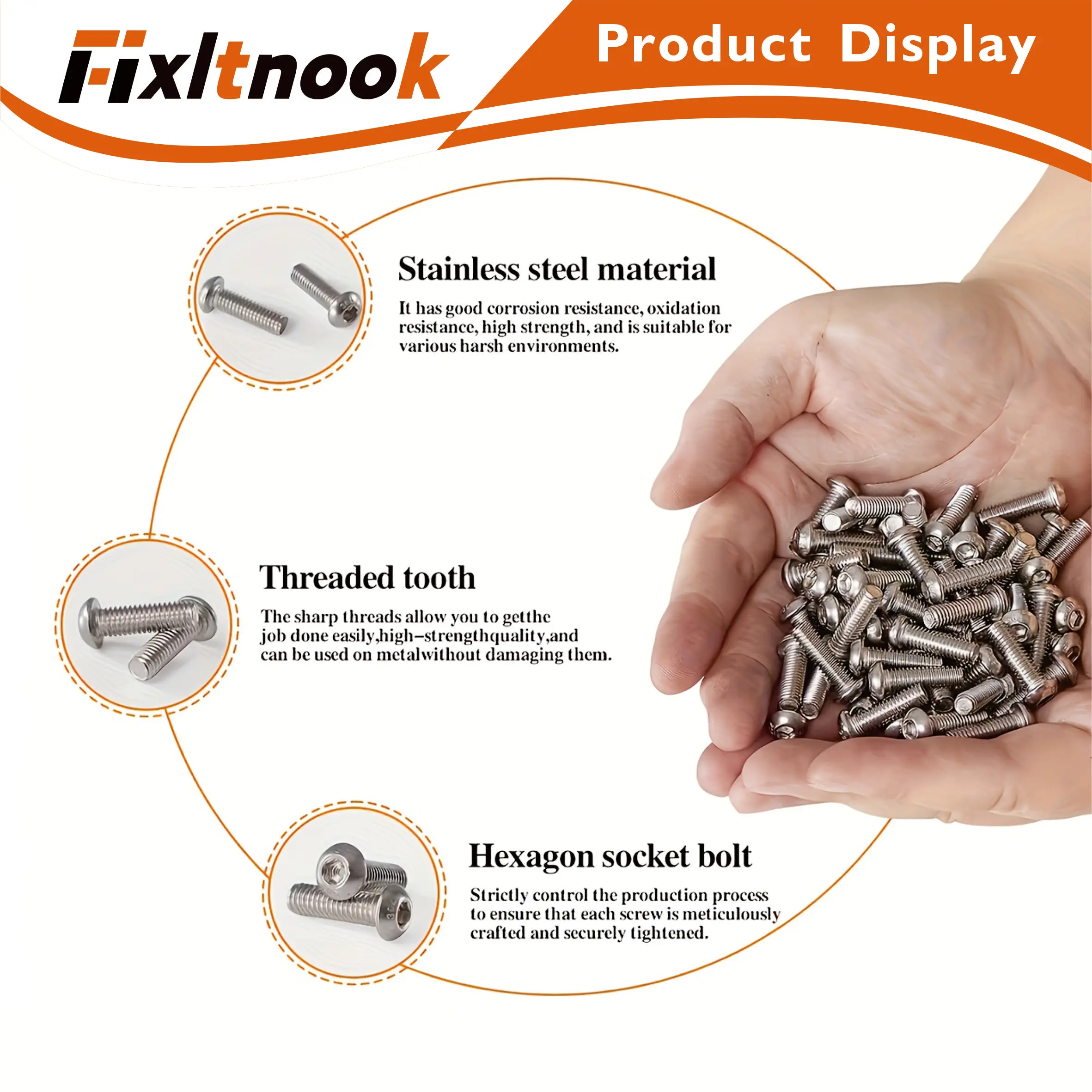 240개, 304 라운드 헤드 육각 소켓 볼트 조합 세트, M3 8mm-30mm 라운드 헤드 육각 소켓 나사 볼트