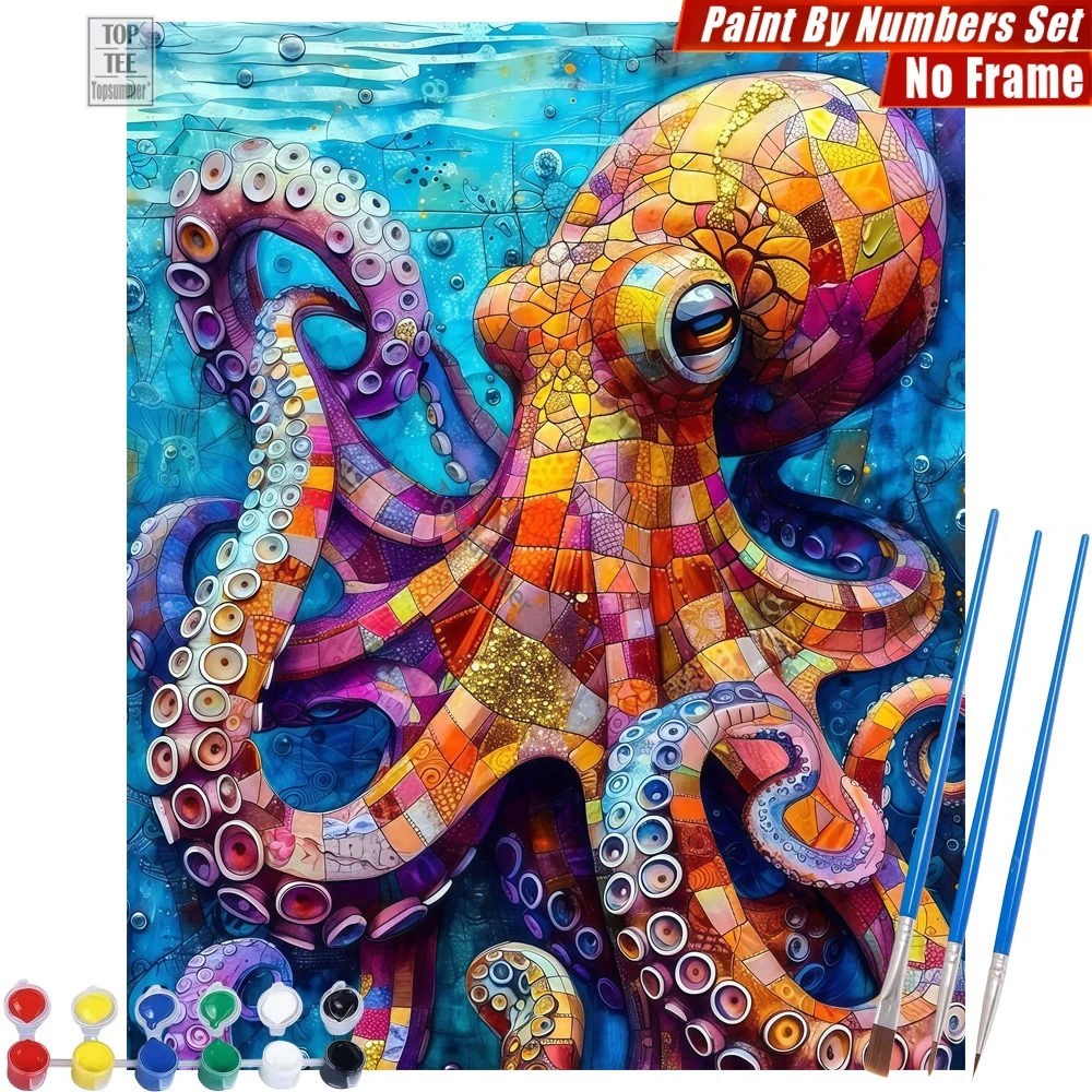 

Набор для рисования по номерам «Яркий октопус» - Изысканный оранжевый подводный декор для комнаты, подарок на День мёртвых для бабушки