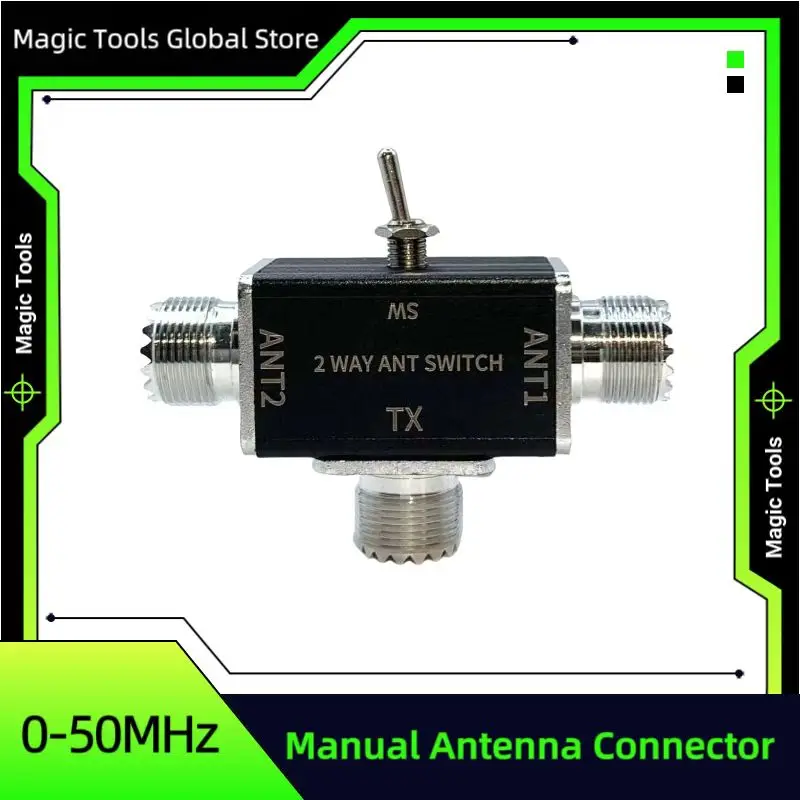 2-Way Manual Coaxial Antenna Switch Adapter – 1 Input to 2 Outputs Rotary Selector with OFF Mode & Safety Grounding