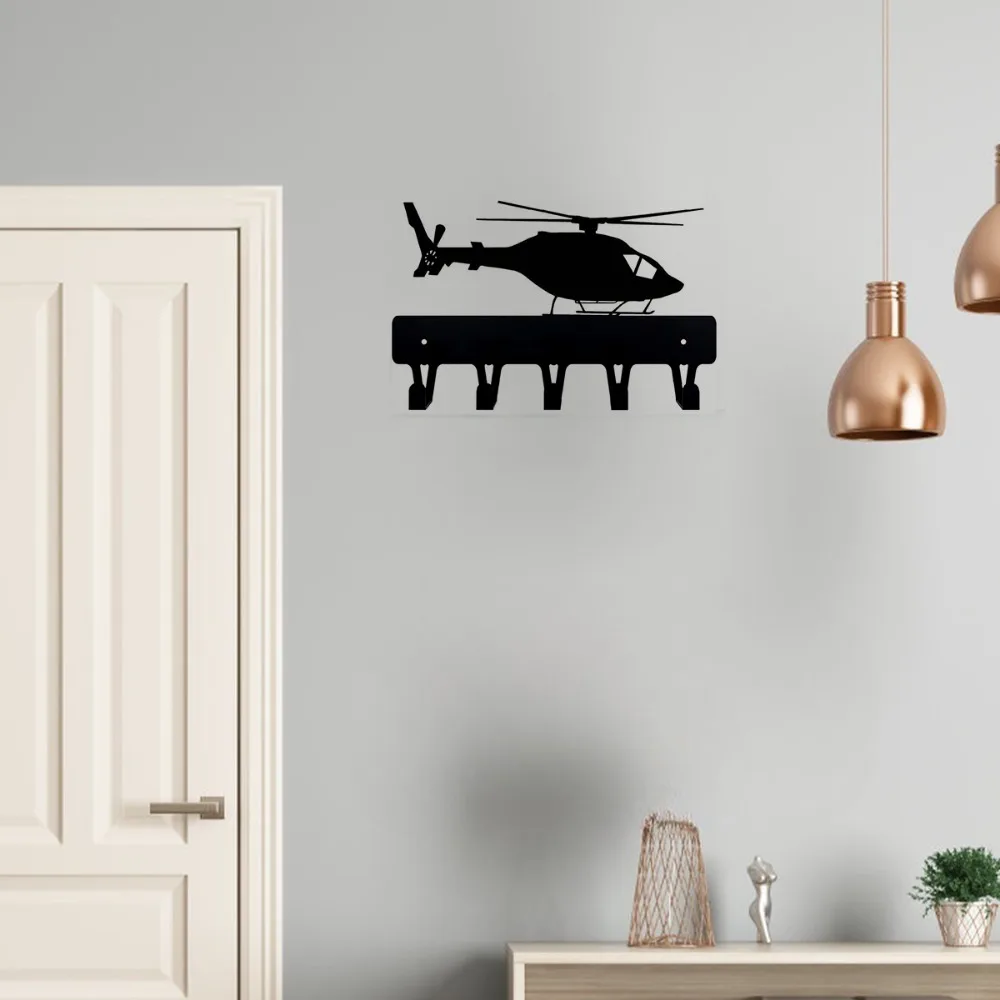 Metall-Wandkunst Hubschrauber-Haken, 3D Flugzeug-Schlüsselhalter, Türmontierte Skulptur für Badezimmer und Eingangsbereich