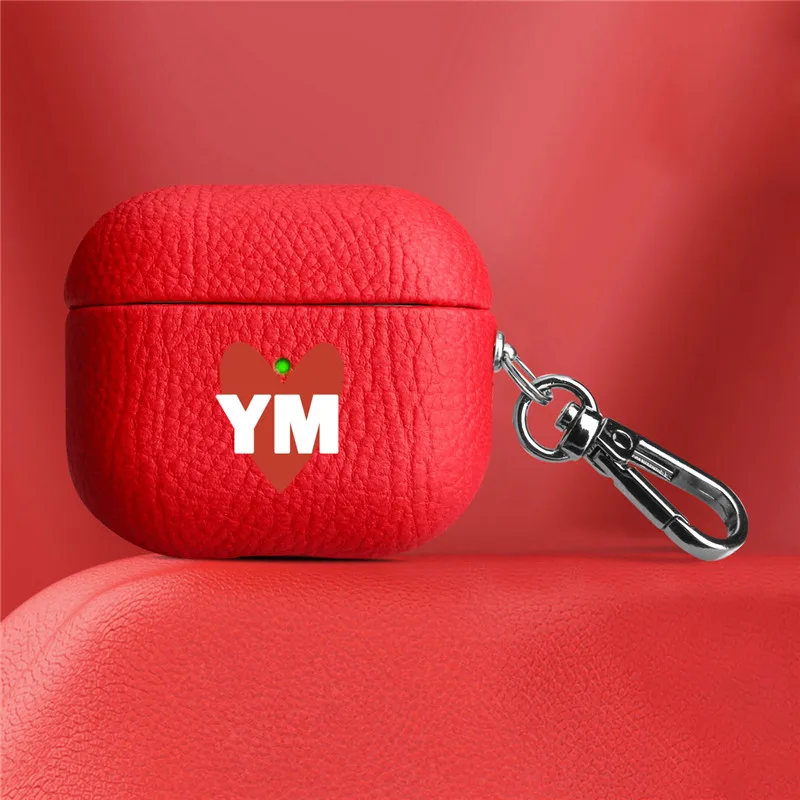 Personalisa Names Heart Luxury Genuine Lychee Leather Earphone Cases for Airpods 1&2, Airpod pro, Airpods 3, Airpod pro 2 Covers