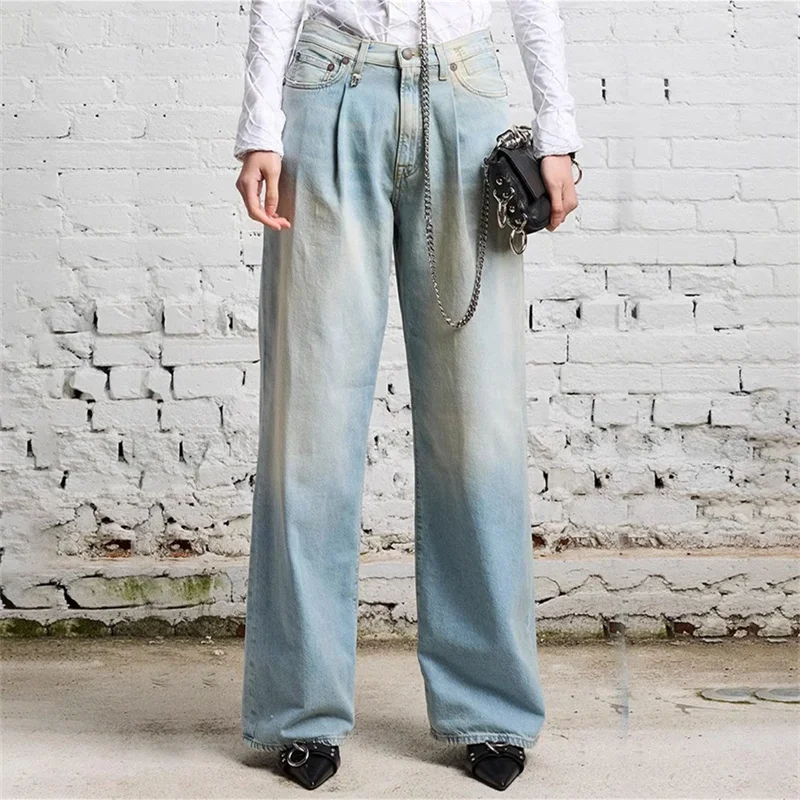 Women's pants 2024 Summer New in Retro Washed Low Waist baggy jeans Pure cotton Pant jeans women y2k Trousers Straight leg pants