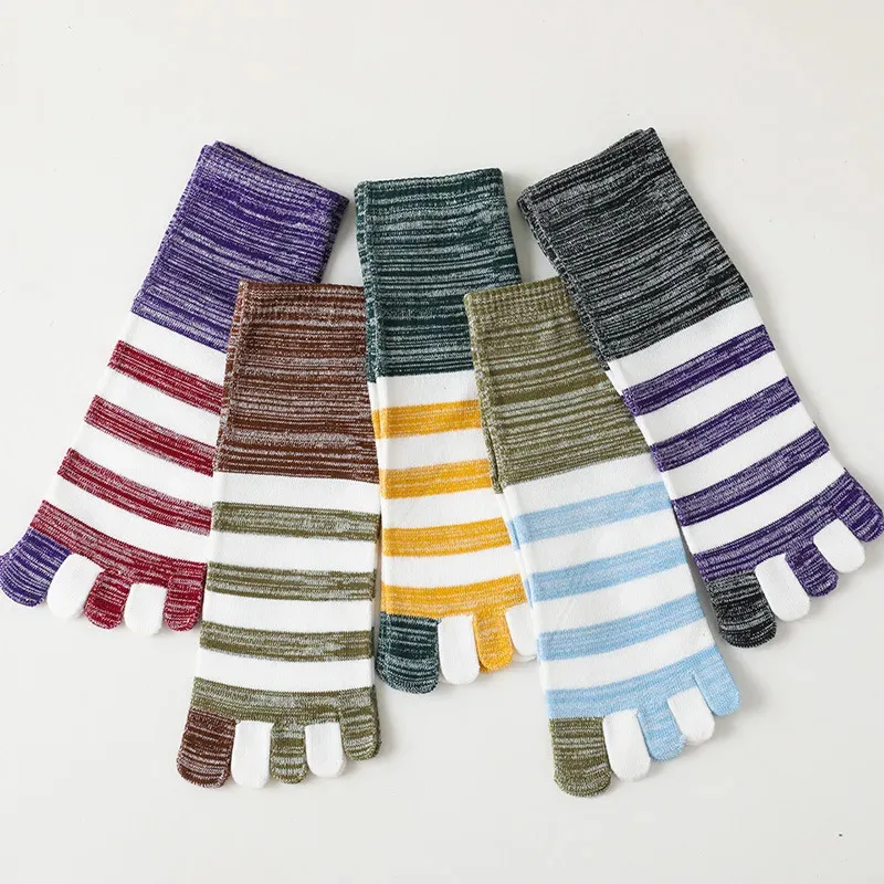 

5 Pairs Mans Five Finger Socks Fashion Striped Casual Harajuku Cotton Autumn Winter Warm Socks with Toes