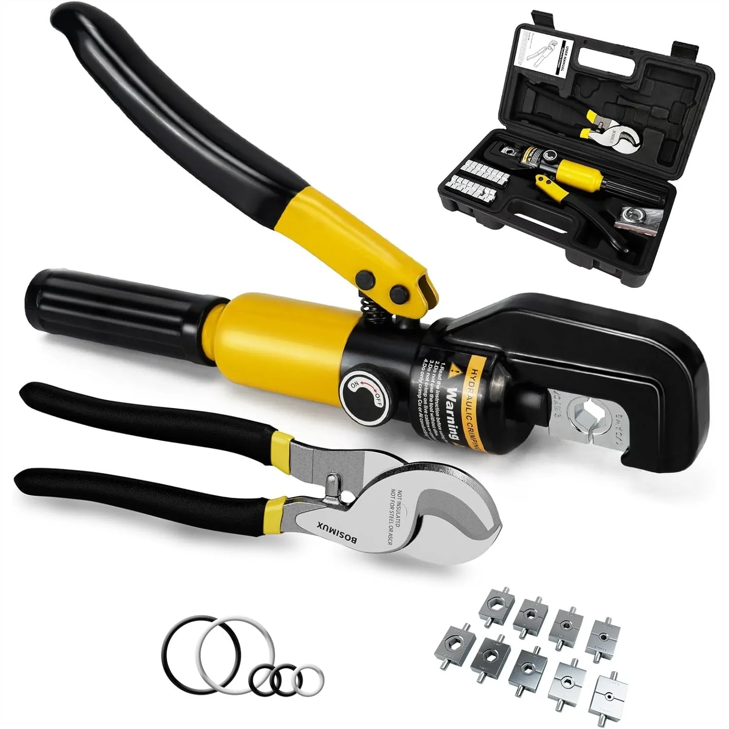 

Hydraulic Crimping Tool and Cable Cutter, 12 AWG to 2/0 (00), Battery Cable Crimper with 9 Dies, for Cable Lugs and Wire Rope