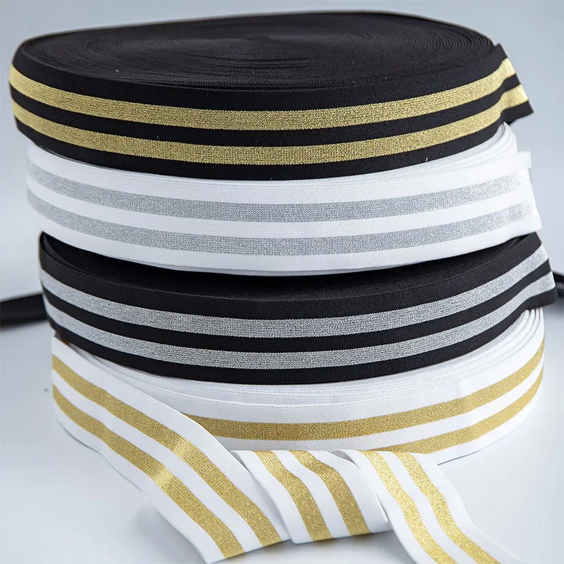 50Yards Stripe Elastic Bands 40mm Polyester Soft Knit Elastic Band for DIY Apparel Belt Skirt Belt Sewing Supplies Accessories