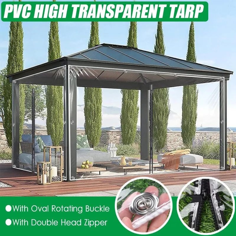 Customizable PVC Tarpaulin With Zipper Clear Waterproof Cloth With Rotatable Lock Buckle Heavy Duty Transparent Canvas Raincover