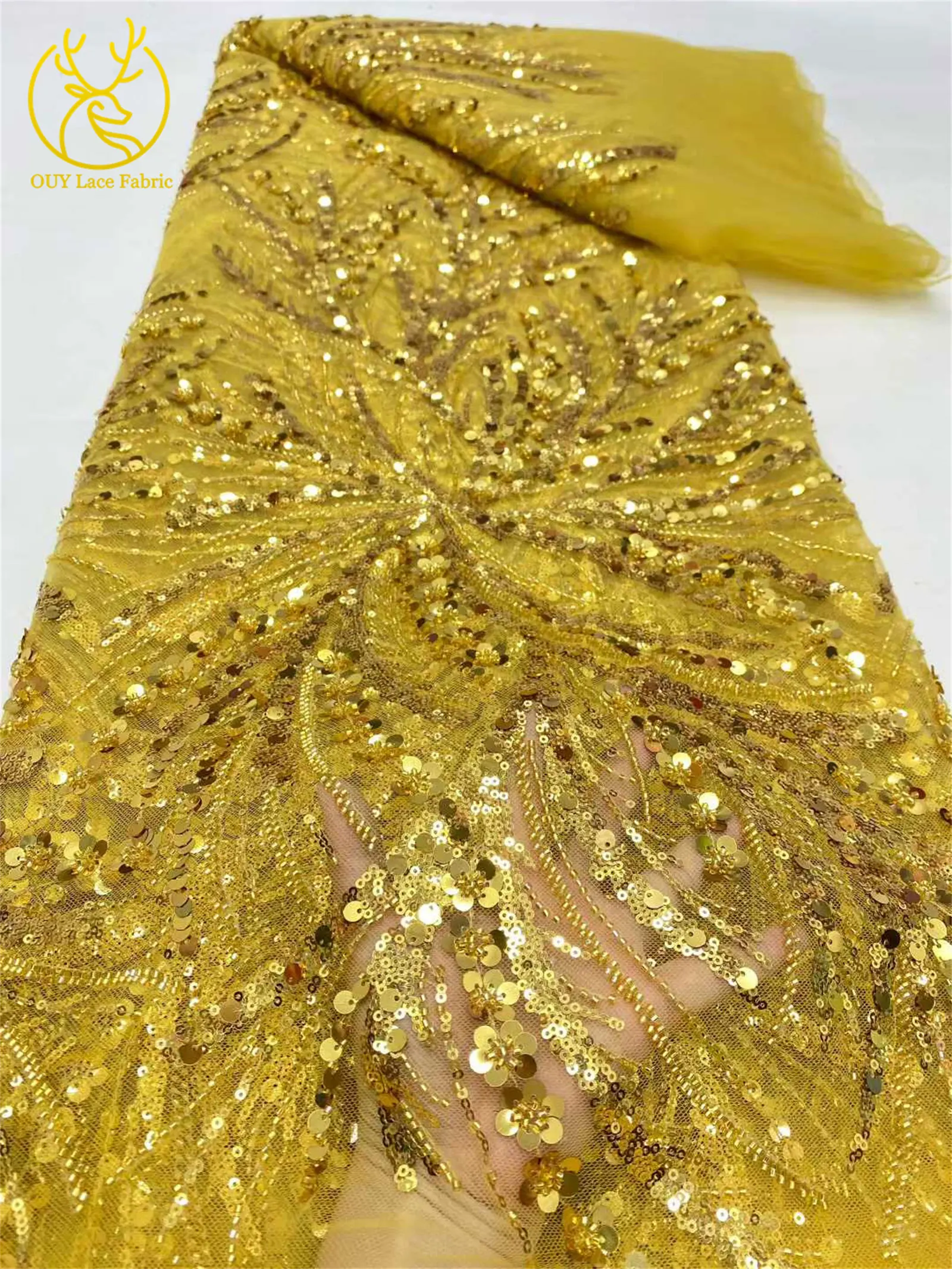 2026 Luxuriöser Afrikanischer Perlen-Pailletten-Spitzenstoff 5 Yards Französischer Nigerianischer Tüll-Netzstoff für Brautkleider und Abendkleider – Detail 11