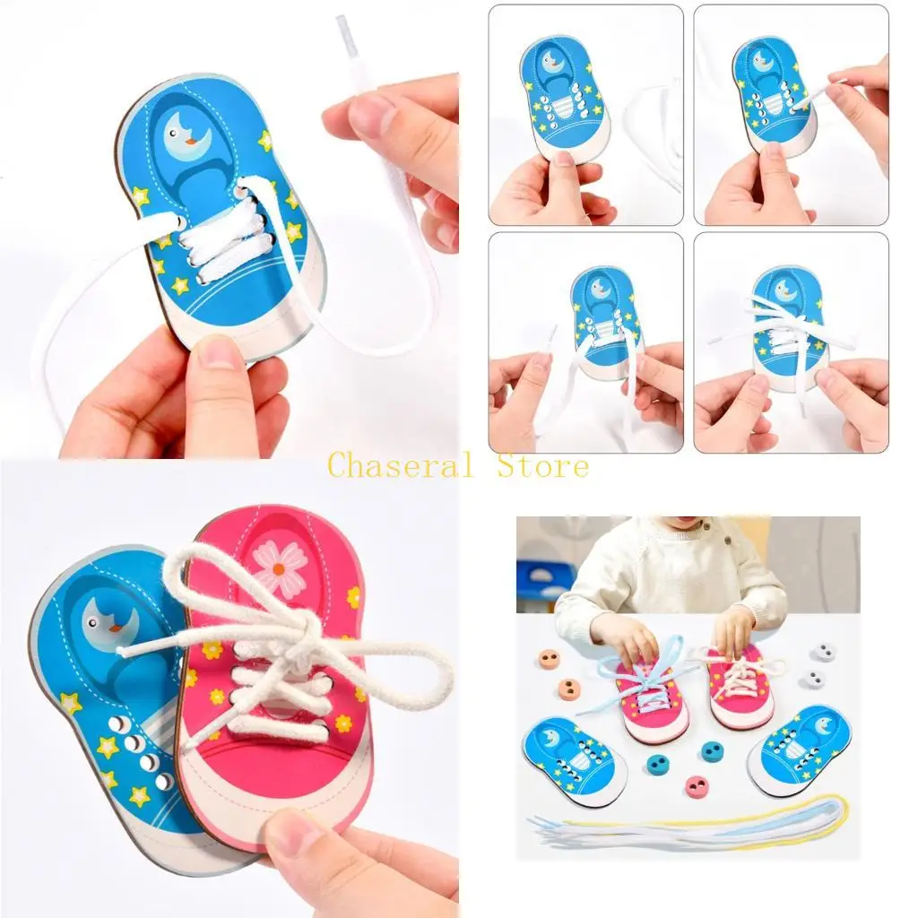 E7CE Toddler Fine Motor Skill Training Threading Toy with Shoe Lacing Button Tying