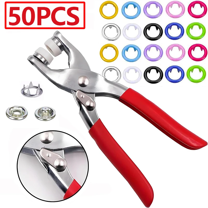 

Snap Button Kit with Hand Pressure Pliers 50pcs Snaps , Metal Snaps for Sewing，Rivet Snaps for DIY Crafts Clothes Hats Tool Kit