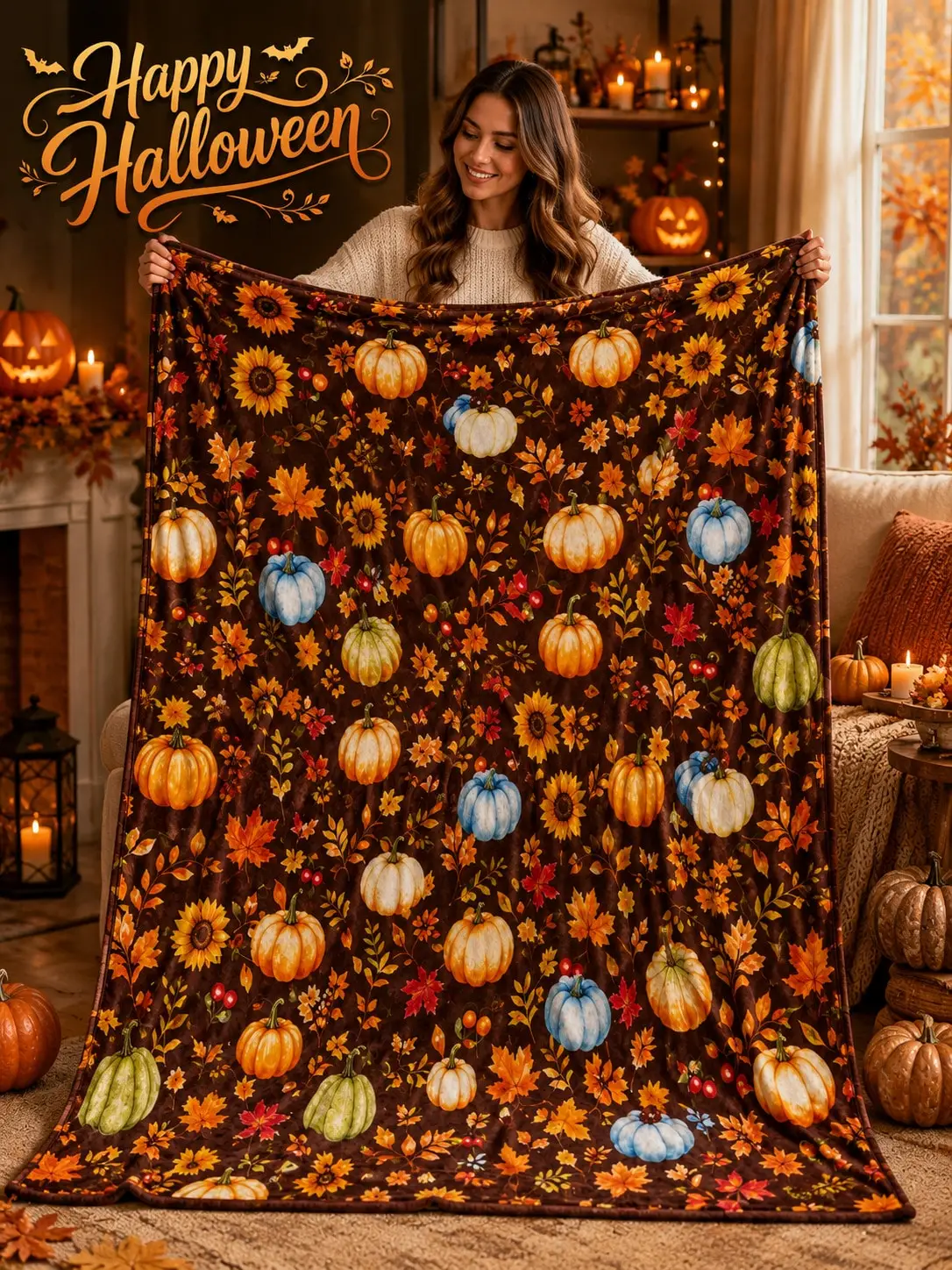 Thanksgiving Flannel Blankets & Throws Pumpkin Sunflower Maple Leaf Harvest Sofa Couch Bed Nap Bedroom Living Room Office Travel Camping Home Decor Gift for Mom Dad Wife Husband Sister Brother Grandma Grandpa Family Friends Christmas Anniversary