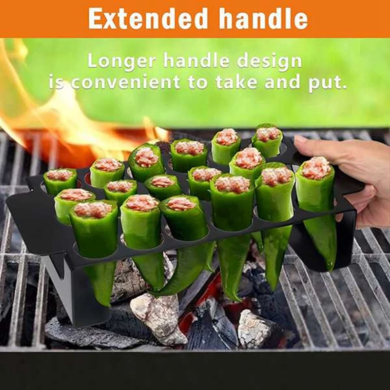 2-Pack 18 Hole Black Chili Grill Stainless Steel BBQ Chili Grill  Jalapeno Popper Rack With Handles