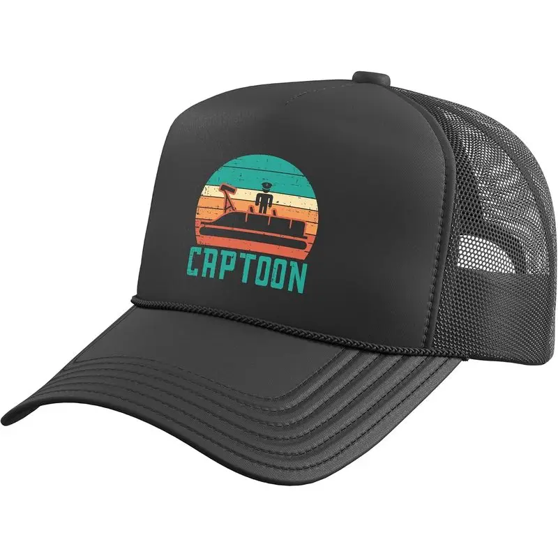 Captoon Boat Sunset Retro Pontoon Captain Men Boys Kid Women Trucker Hat with Adjustable Mesh Back