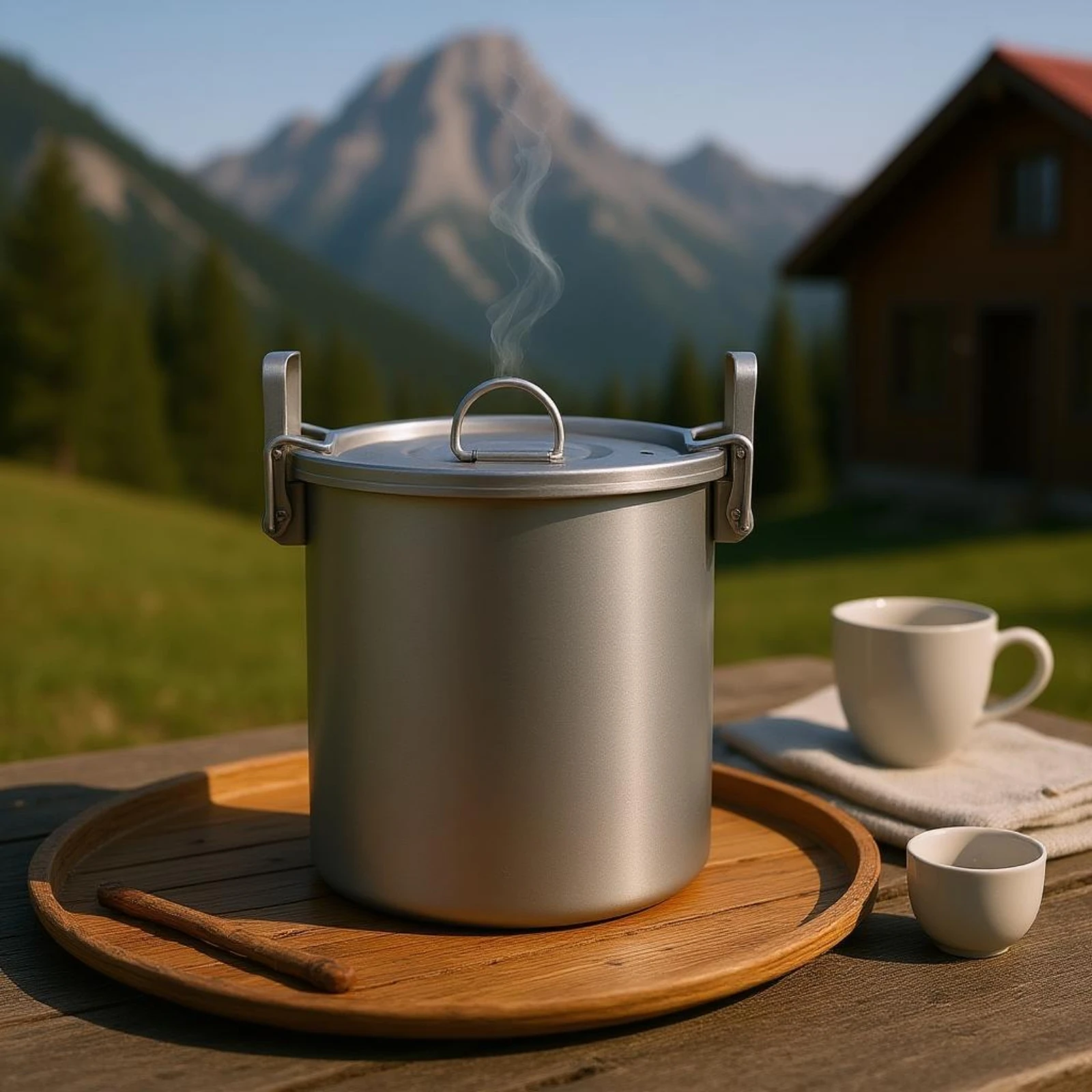 

Titanium Rice Steamer Fitted Lid Multipurpose Steamer Pot Portable Cooking Pot Side Handles Titanium Rice Cooker Loop Handle