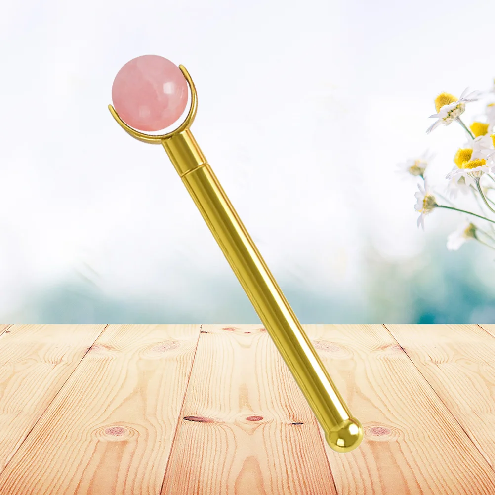 

Jade Roller Face Massager Anti Aging Facial Roller Skin Care Roller with Metal Handle(Pink Roller, Golden Handle)