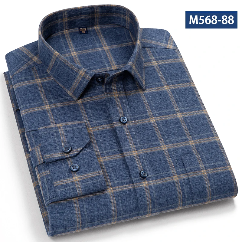 Men's Cotton Brushed Shirt Soft Plaid Long Sleeve Classic Check Shirt Warm Comfortable Lumberjack Shirt for Autumng Men Clothing