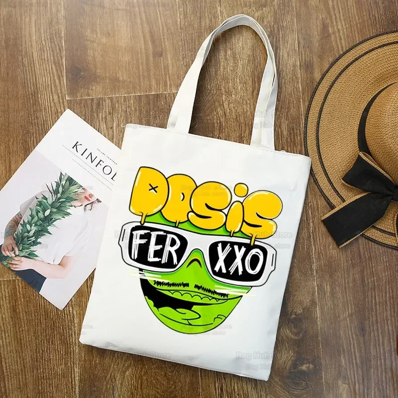 The Ferxxo Feid 90s Rapper Graphic Cartoon Printed Canvas Shoulder Bag Female Harajuku Funny Large-capacity Eco Environmental
