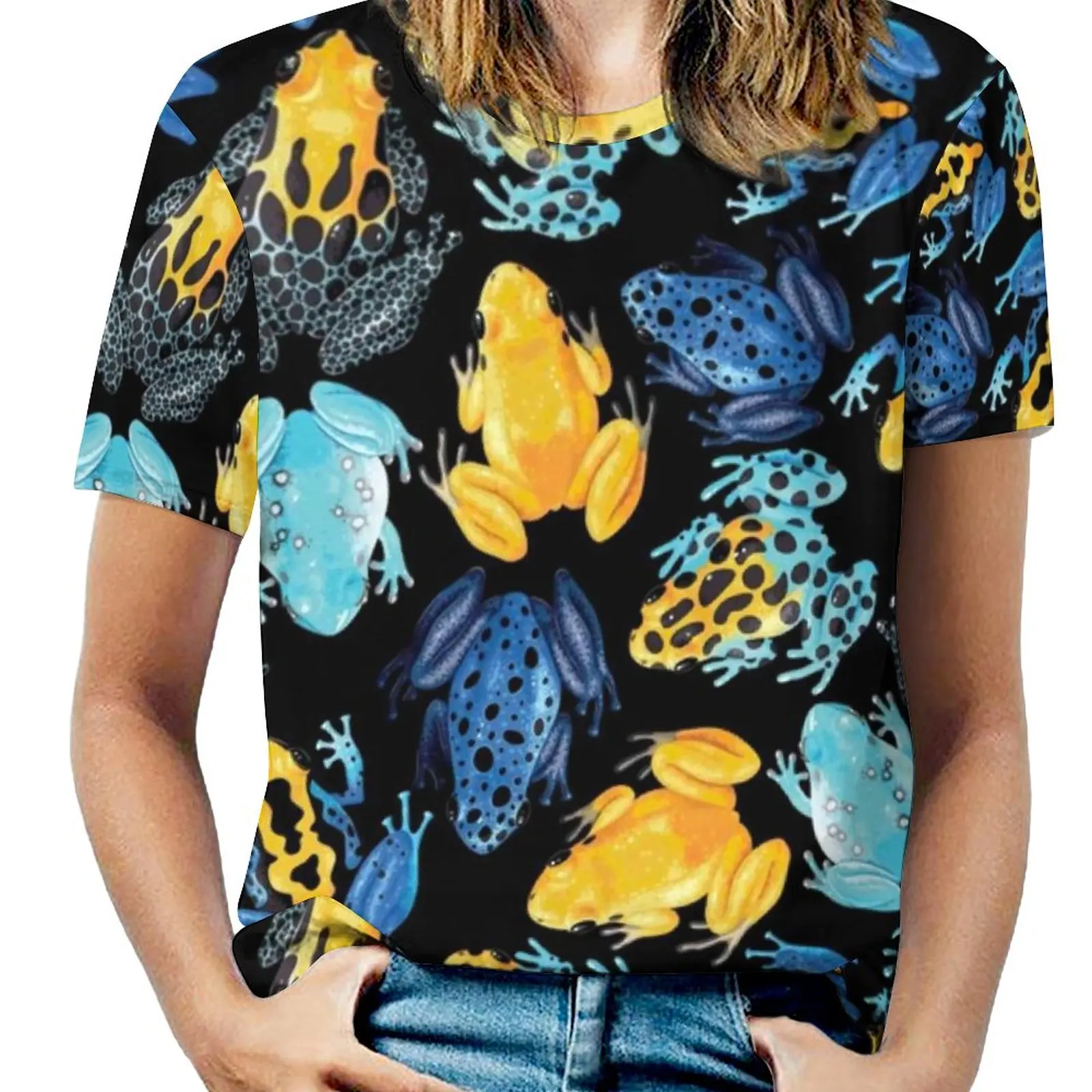 Colorful Tropical Frogs T Shirt Forg Funny Wildlife Designs Funny T Shirts O Neck Print Tops Female Casual Tees Big Size 5XL 6XL