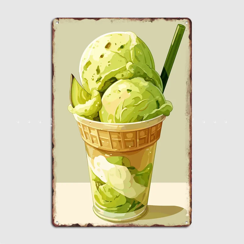 Green Tea Ice Cream Cup Vintage Poster Metal Sign Custom Room Decor Home Wall Decor Posters Indoor Wall Decoration