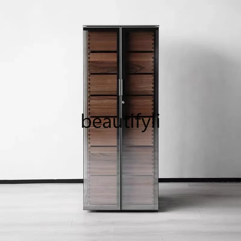 Walnut bedroom seven-chest cabinet, Italian light luxury solid wood locker high-end aircraft cabinet