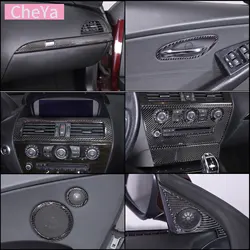cheya Soft Carbon Fiber Car Gear Panel Central Control Instrument Panel Sticker for BMW 6 Series Coupe E63 E64 2004-2009 LHD