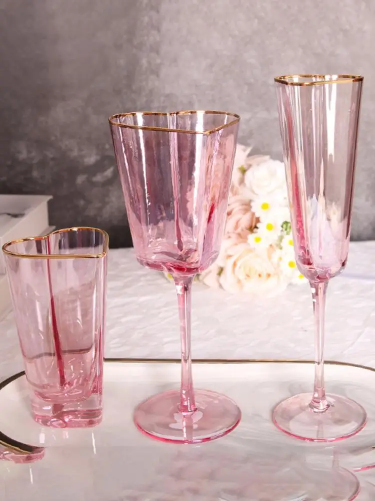 Pink Hammered Phnom Penh Red Wine Glasses Heart-shaped Barware Set Champagne Glasses Juice Glass Mug Goblets