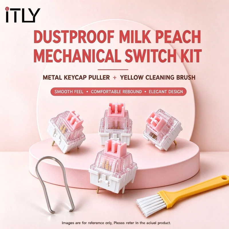 iTLY Milk Peach 5 Pin Silent Linear Switch Pre Lubed Hot Swap 1.5mm Short Trigger Switch Free Metal Puller Yellow Brush