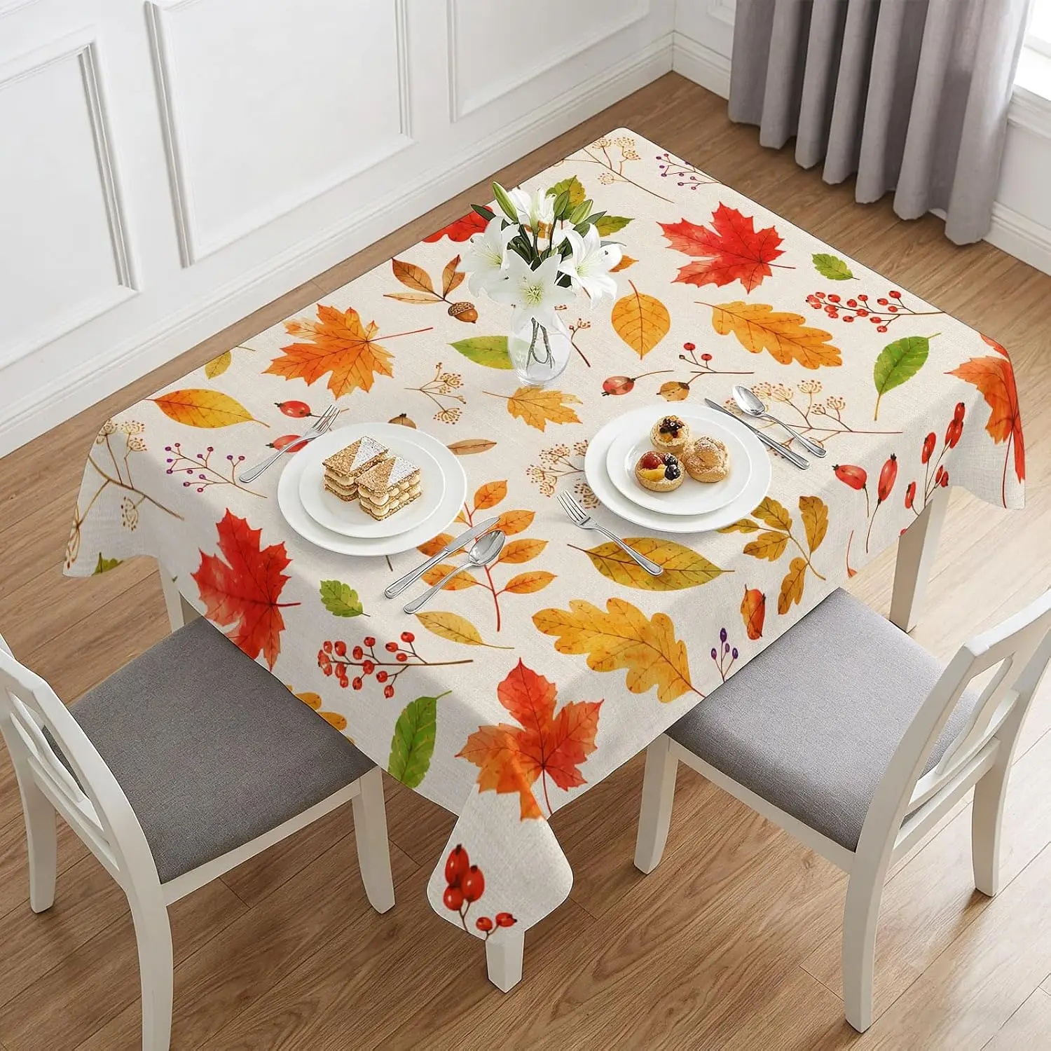 Fall Maple Leaves Print Tablecloth for Table Decor Farmhouse Autumn Harvest Kitchen Dining Table Cloth Thanksgiving Decorations