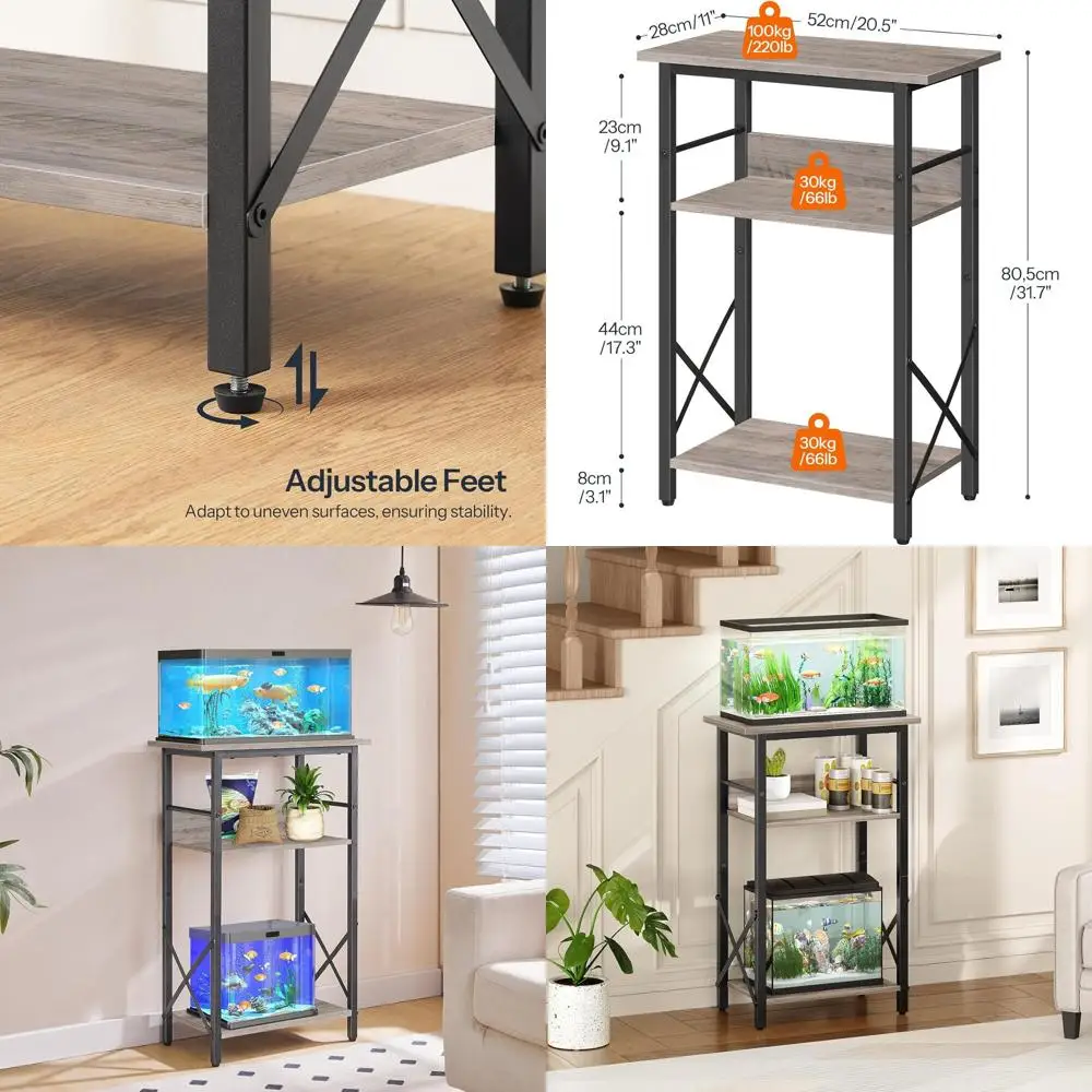 

3-Tier Storage Aquarium Stand, 10 Gallon Tank Support with Metal Frame, 20.5L x 11W, Greige BG52FT01
