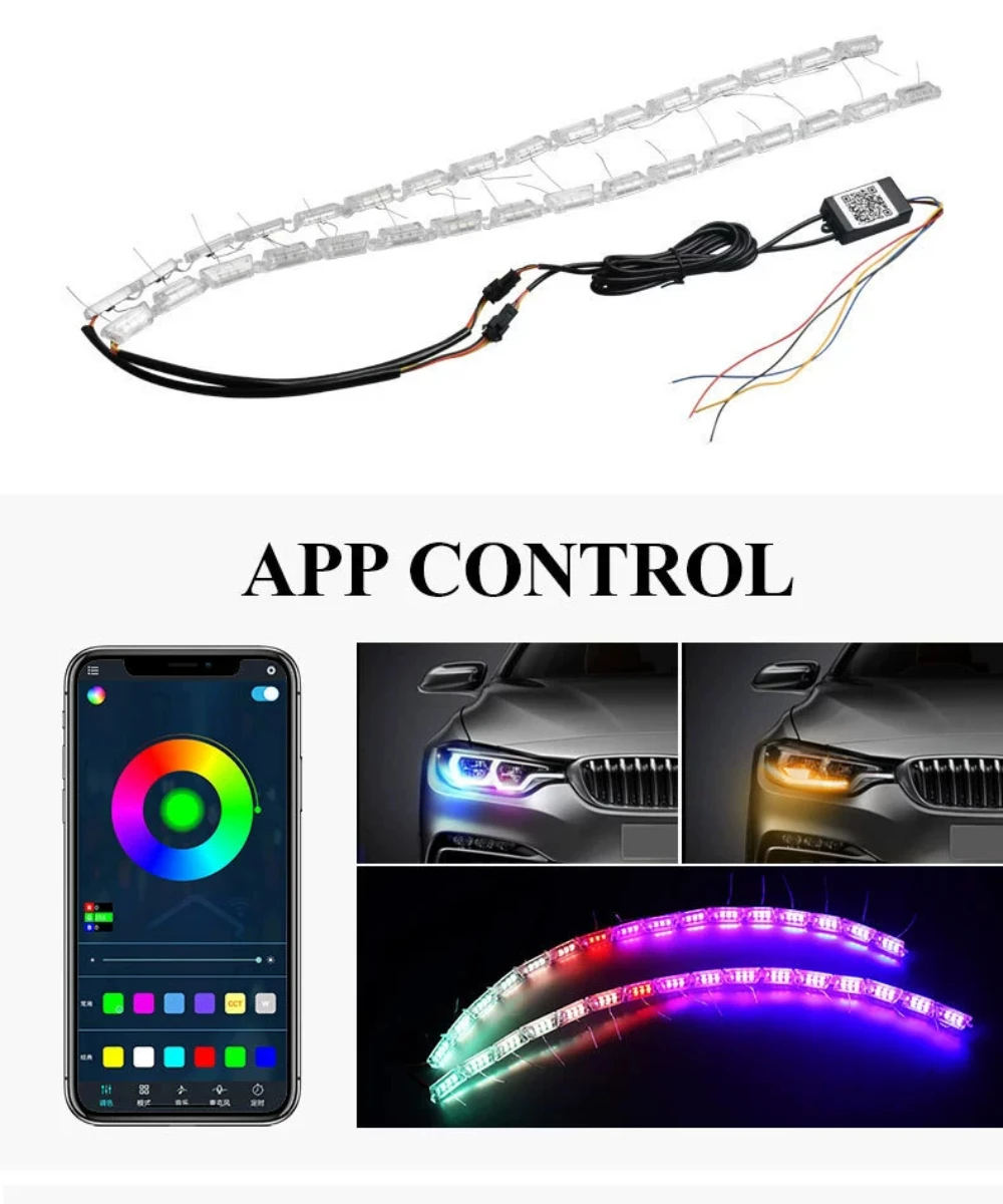 EURS 2pcs DRL Flexible Crystal LED Strip Daytime Running Lights Turn Signal Flowing Car Auto Front Headlamp 16led white/Amber